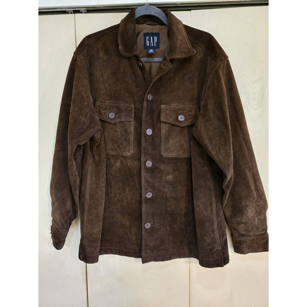 Vintage GAP Brown Suede Leather Shirt Jacket Men's M Chore Shacket 90s Y2K